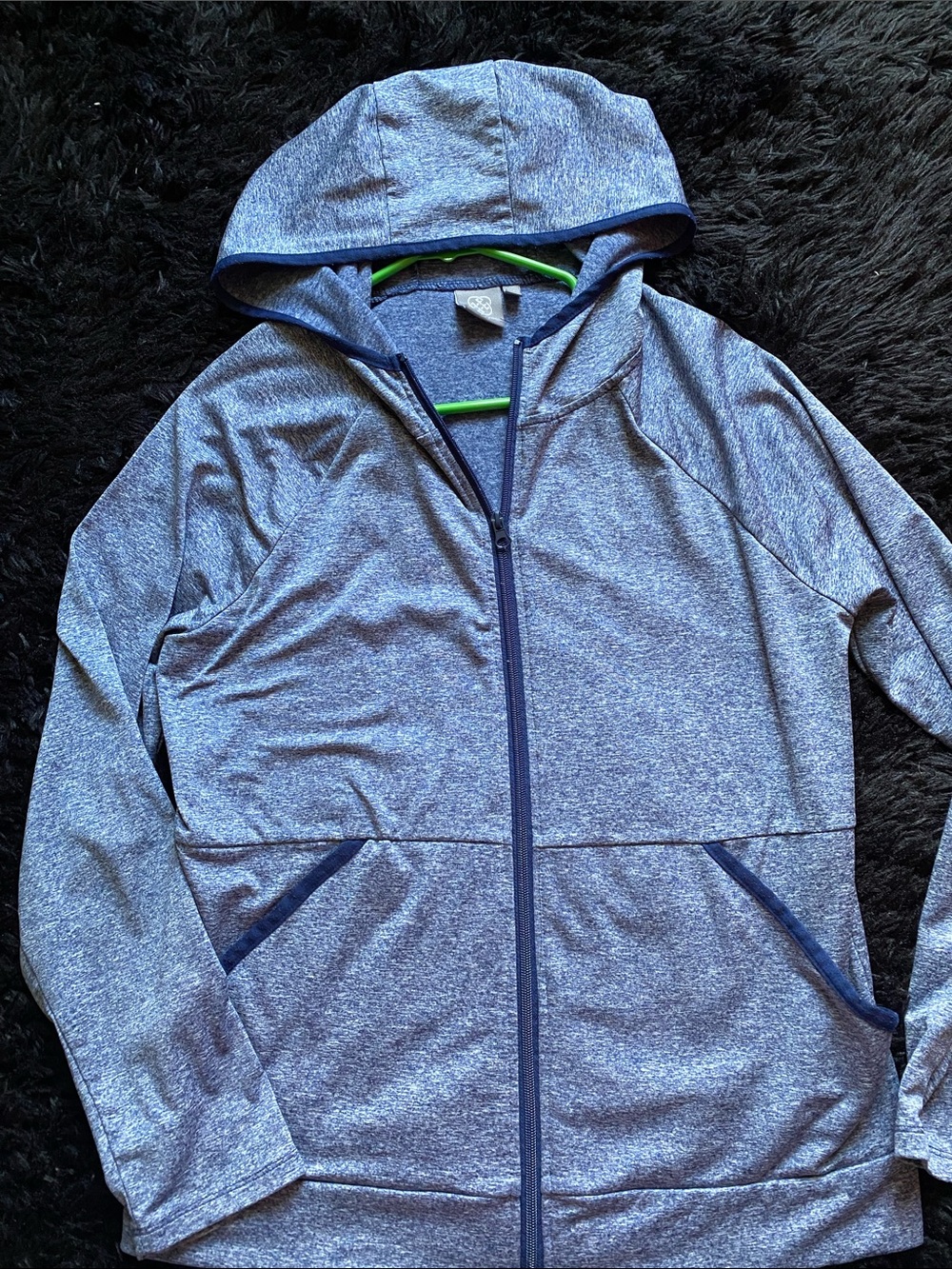 Daisy Fuentes Heathered Blue Hooded Zip Jacket